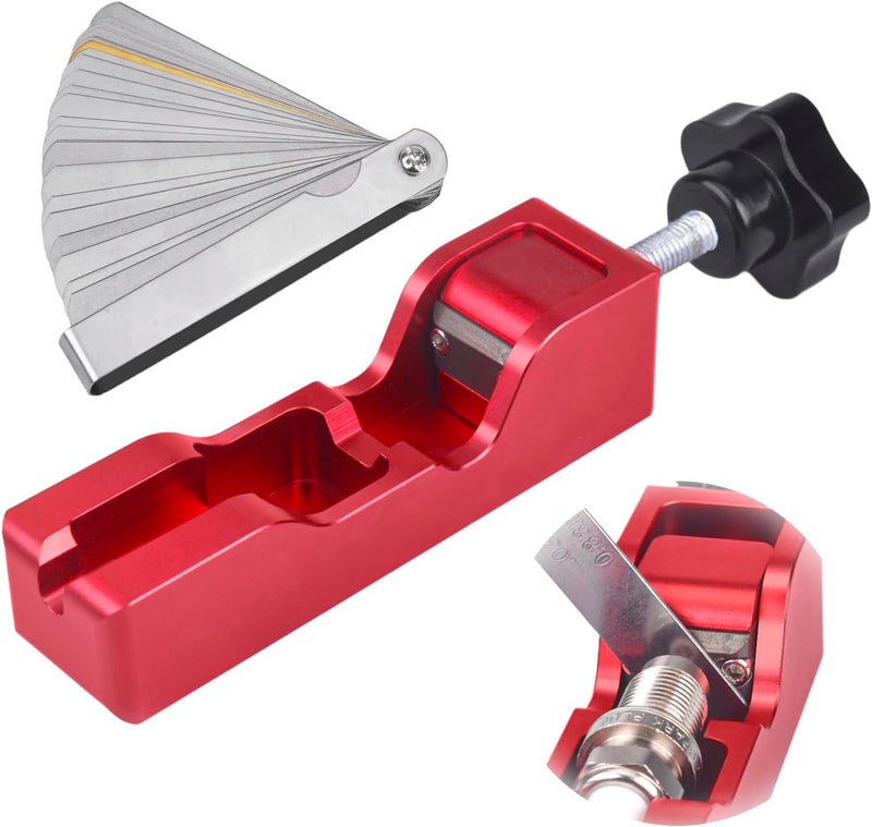 CNRAQR Universal Spark Plug Gap Tool Compatible with Most 10mm 12mm 14mm 16mm Spark Plugs Red - 1 Set with Feeler Gauge - Image 1